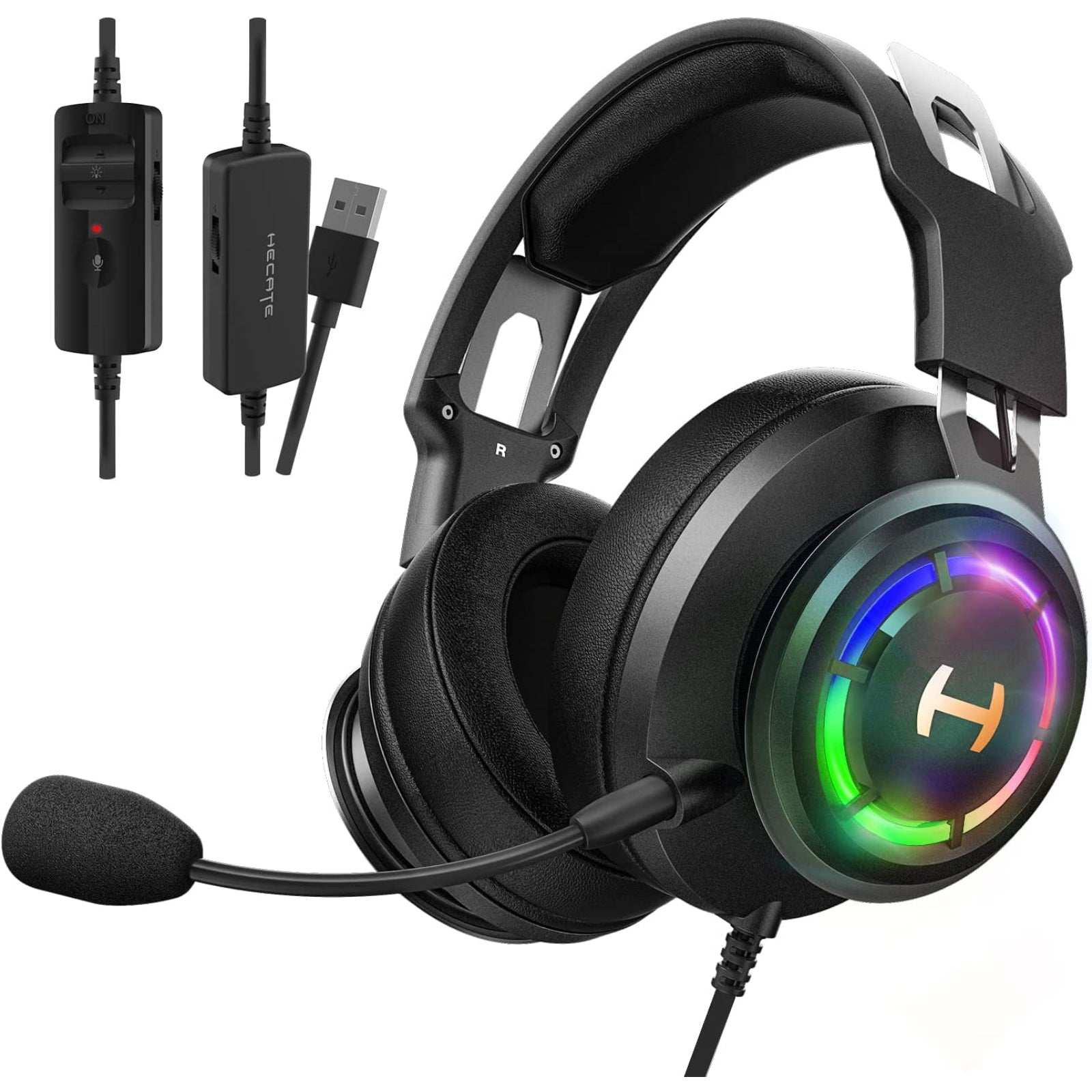 HECATE by Edifier G35 PC Gaming Headset Hi-Res Sound Quality USB Over-Ear Headphone with 7.1 Surrounding Sound, 50mm Hybrid Driver, ENC Noise Cancelling Mic, 16.8m RGB Light for PC PS4 Mac Laptop Desktop Black
