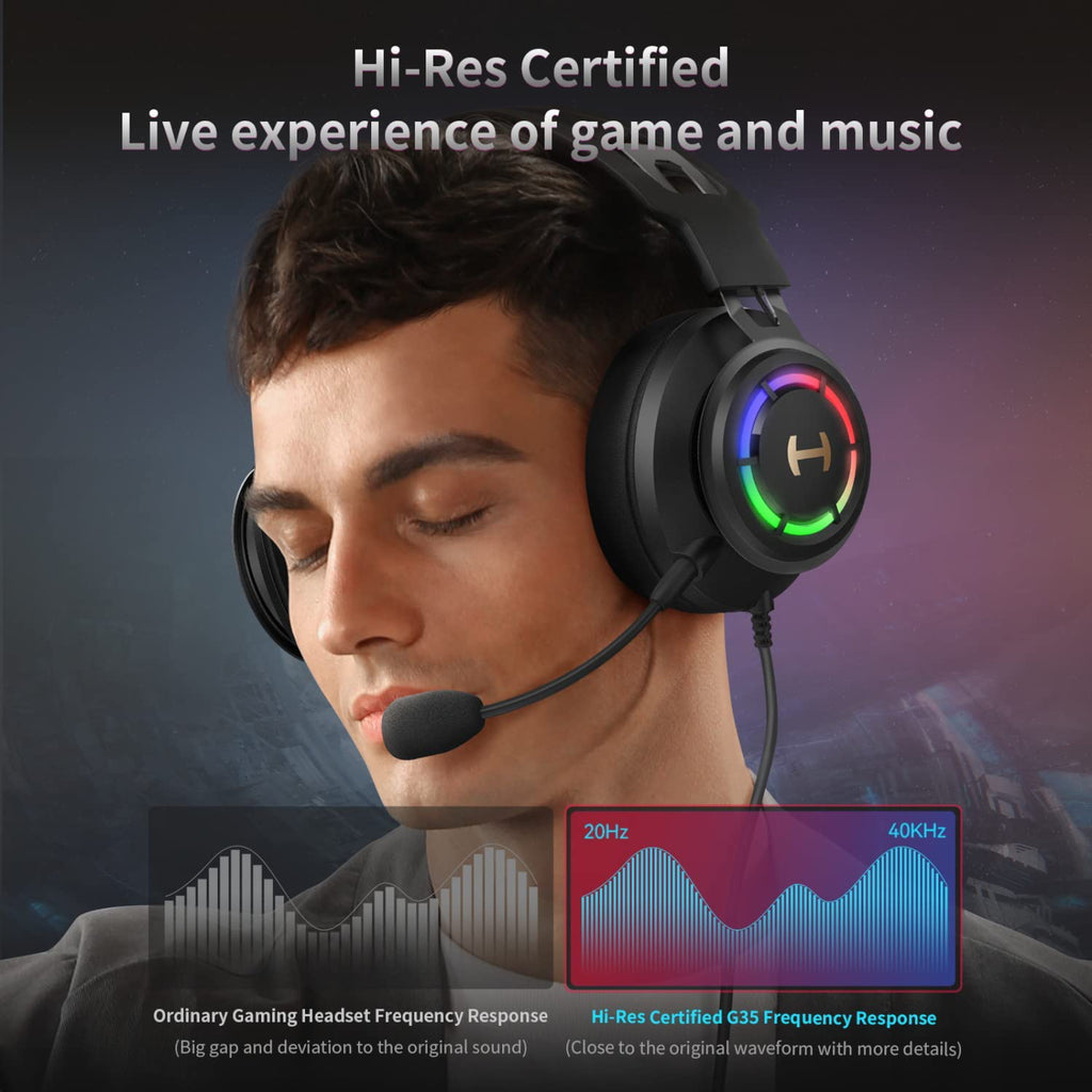 HECATE by Edifier G35 PC Gaming Headset Hi-Res Sound Quality USB Over-Ear Headphone with 7.1 Surrounding Sound, 50mm Hybrid Driver, ENC Noise Cancelling Mic, 16.8m RGB Light for PC PS4 Mac Laptop Desktop Black