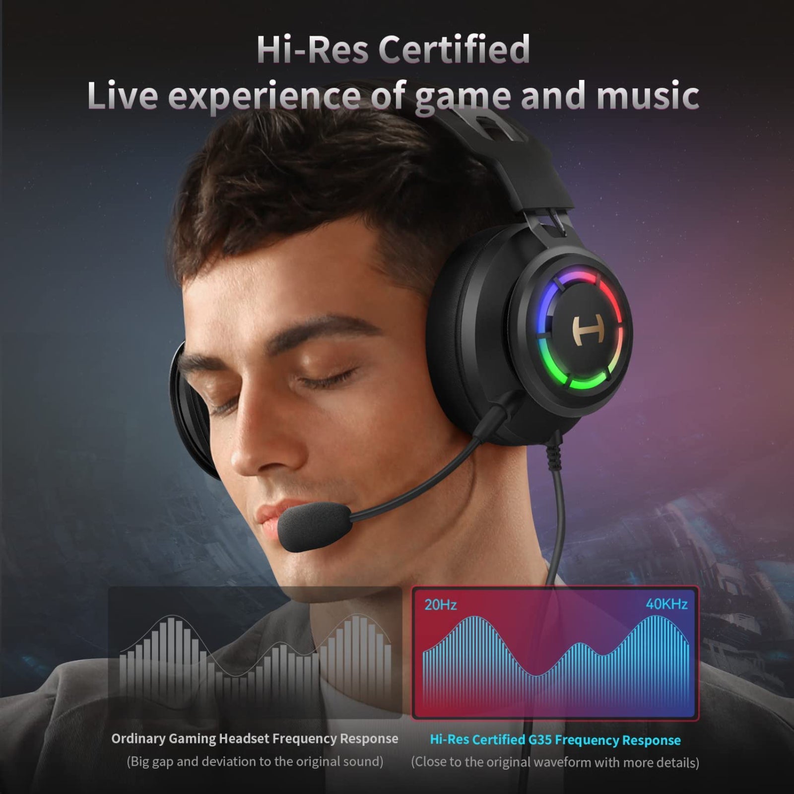 HECATE by Edifier G35 PC Gaming Headset Hi-Res Sound Quality USB Over-Ear Headphone with 7.1 Surrounding Sound, 50mm Hybrid Driver, ENC Noise Cancelling Mic, 16.8m RGB Light for PC PS4 Mac Laptop Desktop Black