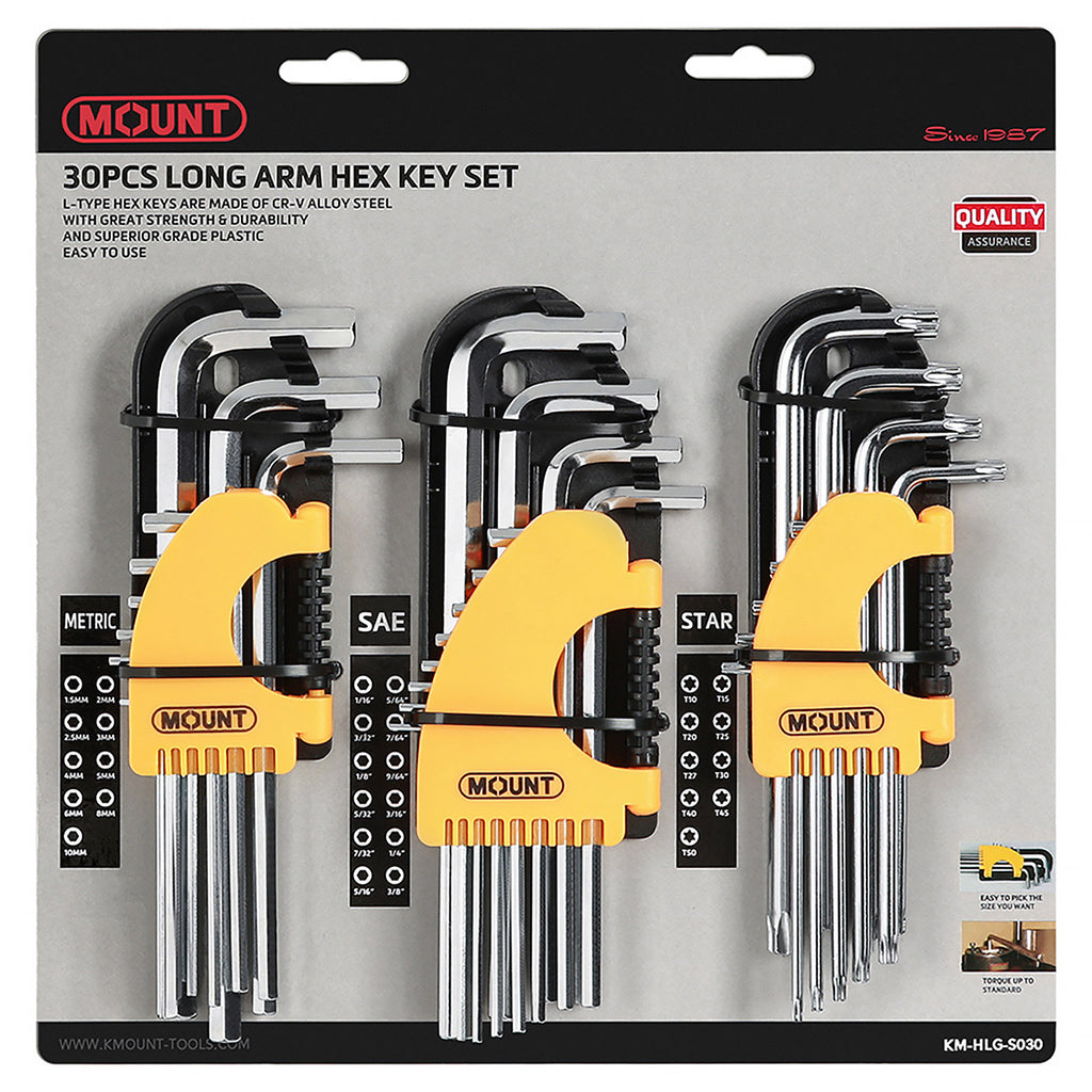 Mount 30PCS Long Arm Hex Key Allen Wrench Set, Metric/SAE/Torx