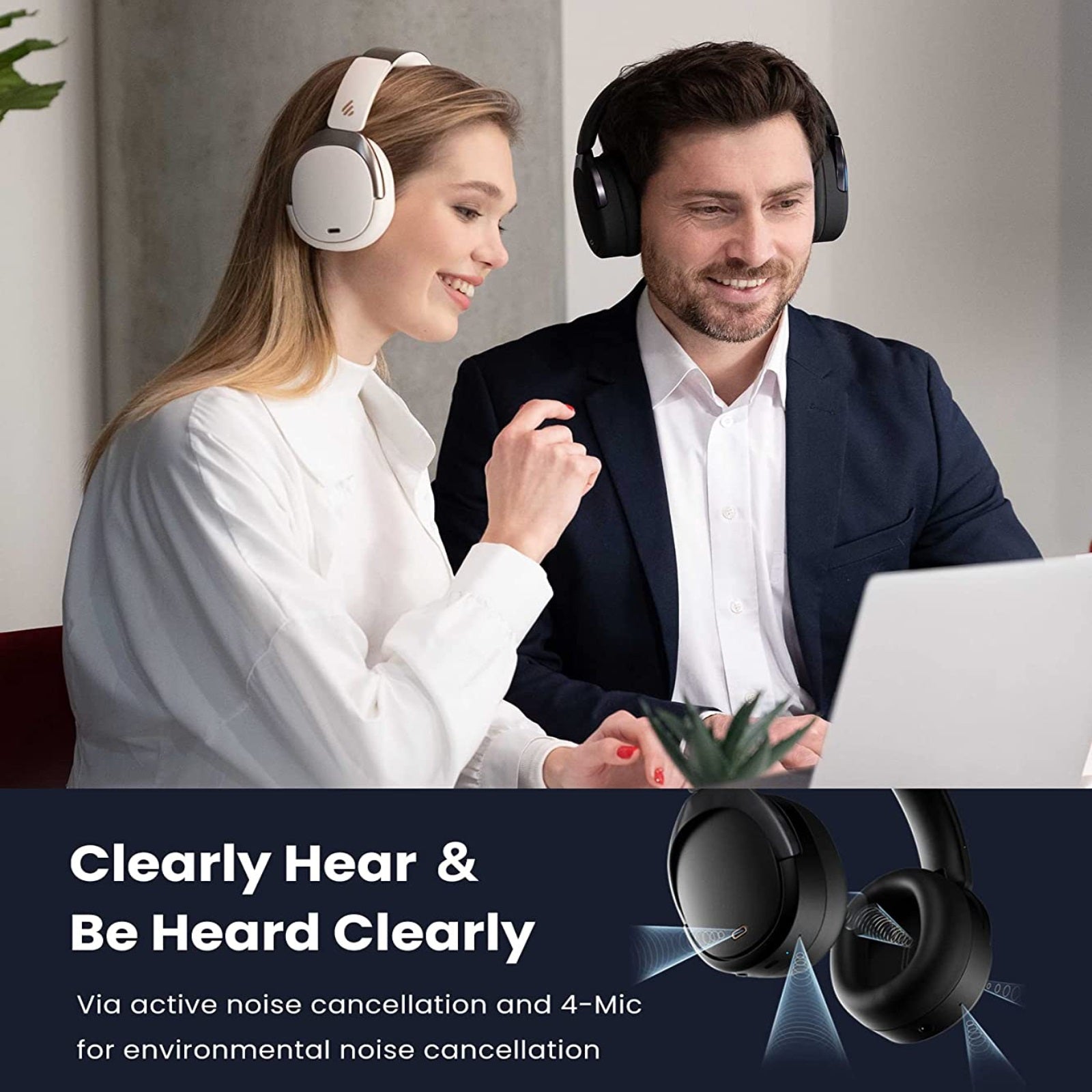 Edifier WH950NB Wireless Headphones - Active Noise Cancelling Headsets - Bluetooth 5.3 - Hi-Res Audio - 55H Playtime - Google Fast Pairing - Dual-Device Connection - Connect to App (Black)