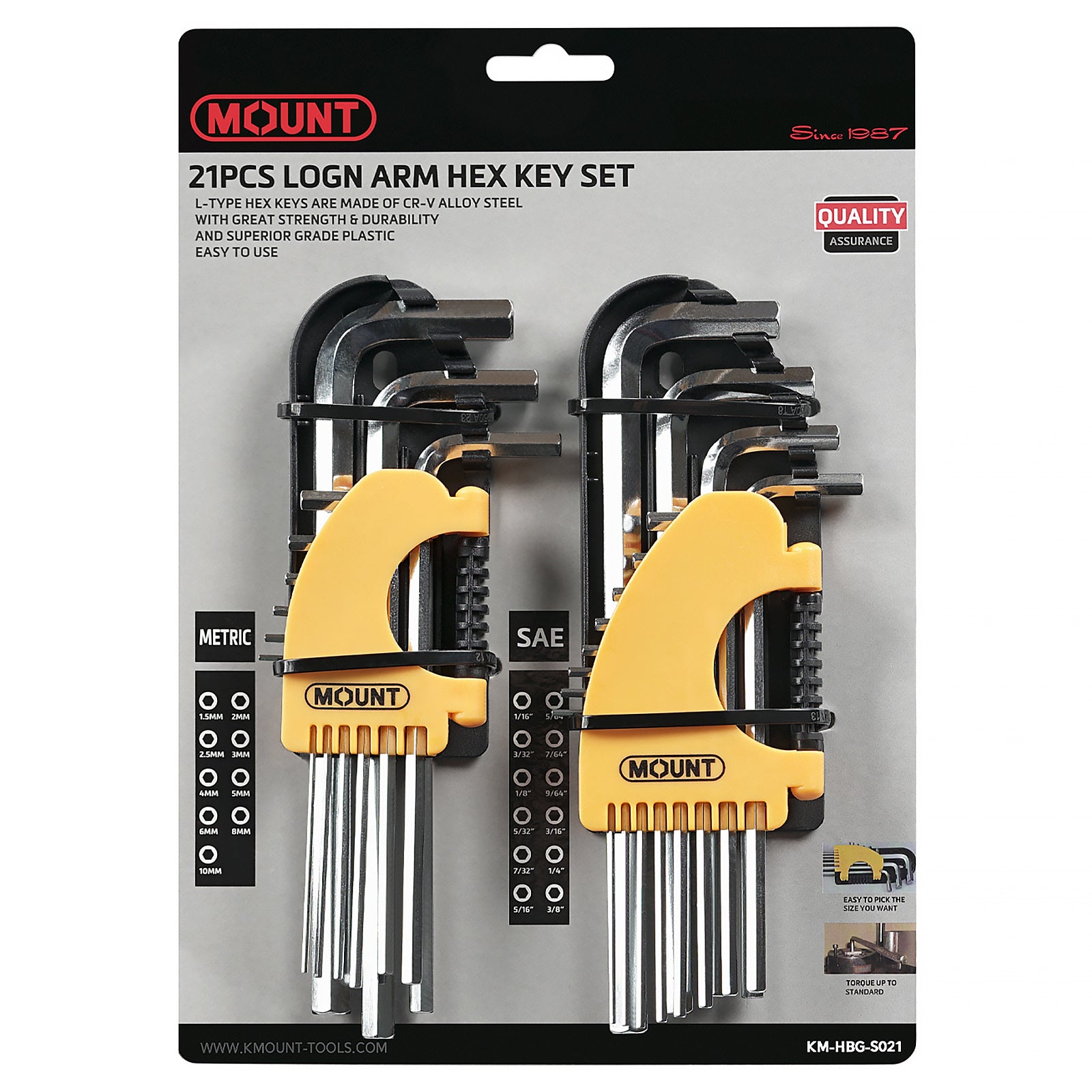 Mount 21PCS Long Arm Hex Key Allen Wrench Set, Metric/SAE