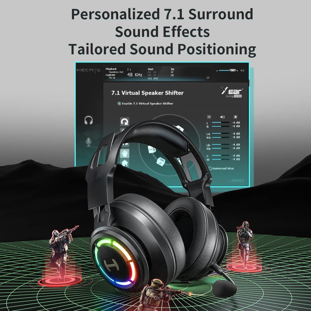 HECATE by Edifier G35 PC Gaming Headset Hi-Res Sound Quality USB Over-Ear Headphone with 7.1 Surrounding Sound, 50mm Hybrid Driver, ENC Noise Cancelling Mic, 16.8m RGB Light for PC PS4 Mac Laptop Desktop Black