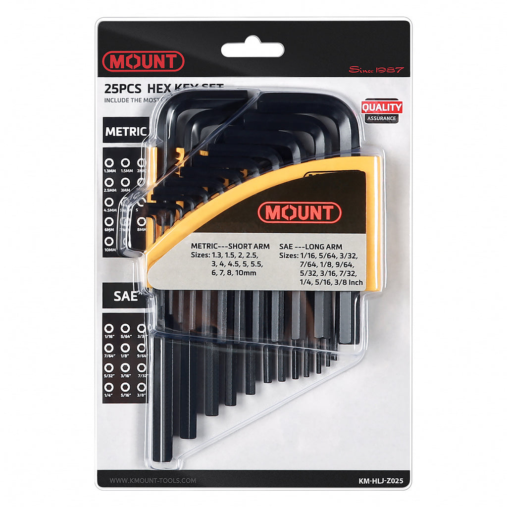 Mount 25PCS Hex Key Allen Wrench Set, Metric/SAE