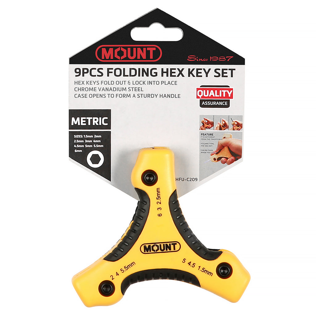 Mount 9PCS Folding Hex Key Set, Metric