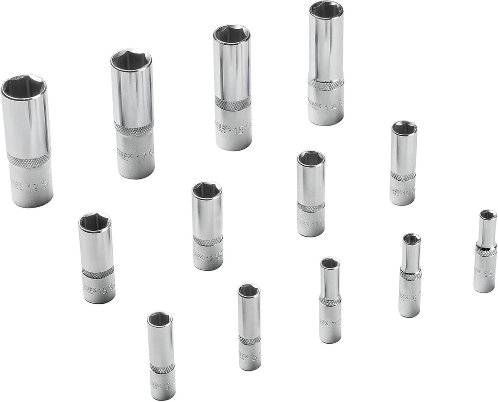 Jetech 1/2 Inch and 1/4 Inch Drive Shallow and Deep Socket Set, Metric, 79PCS