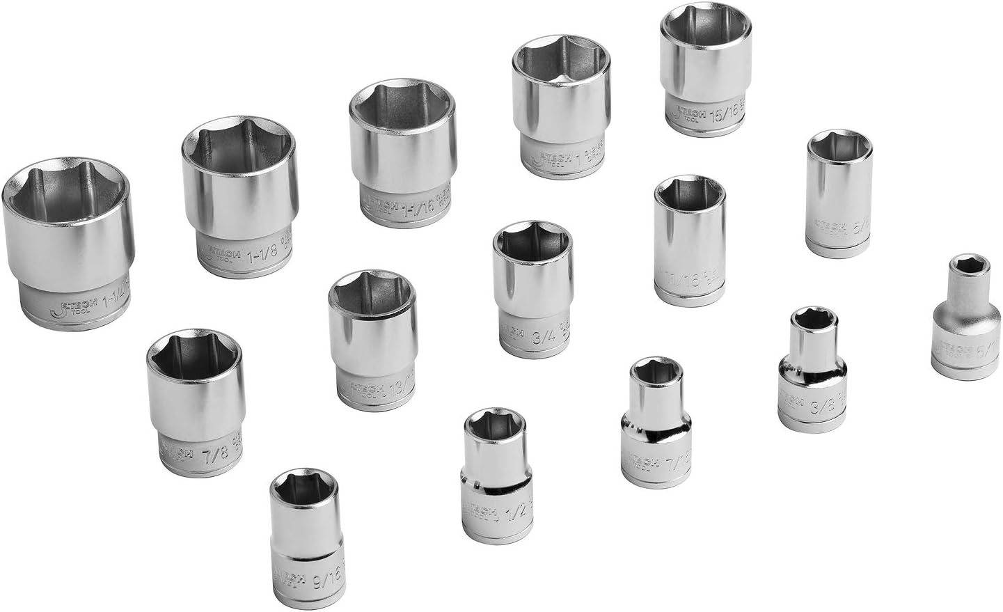 Jetech 1/2 Inch Drive Socket Set (5/16in - 1-1/4in), SAE, 22PCS