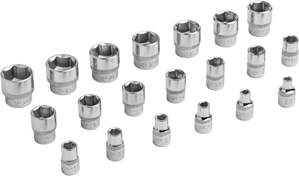 Jetech 3/8 Inch Drive Standard and Deep Socket Set (5.5mm - 24mm), Metric, 61PCS