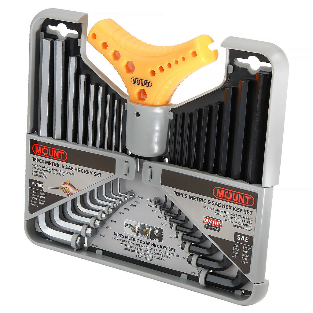 Mount 18PCS Long Arm Hex Key Allen Wrench Set, Metric/SAE
