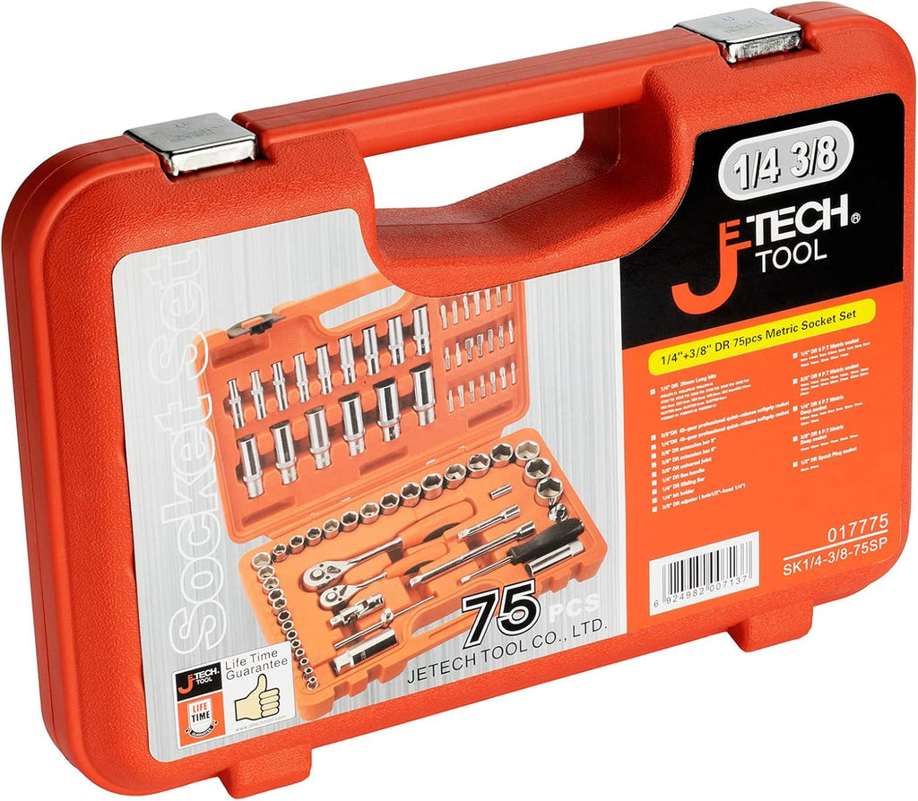Jetech 1/4 Inch and 3/8 Inch Standard and Deep Socket Set, Metric, 75PCS