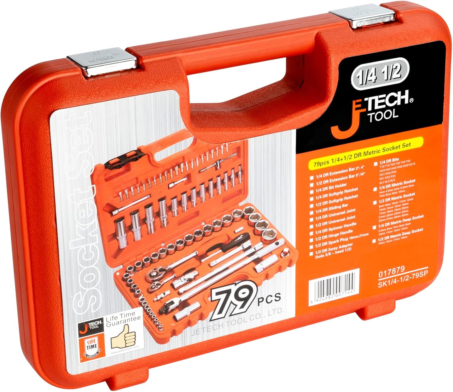 Jetech 1/2 Inch and 1/4 Inch Drive Shallow and Deep Socket Set, Metric, 79PCS