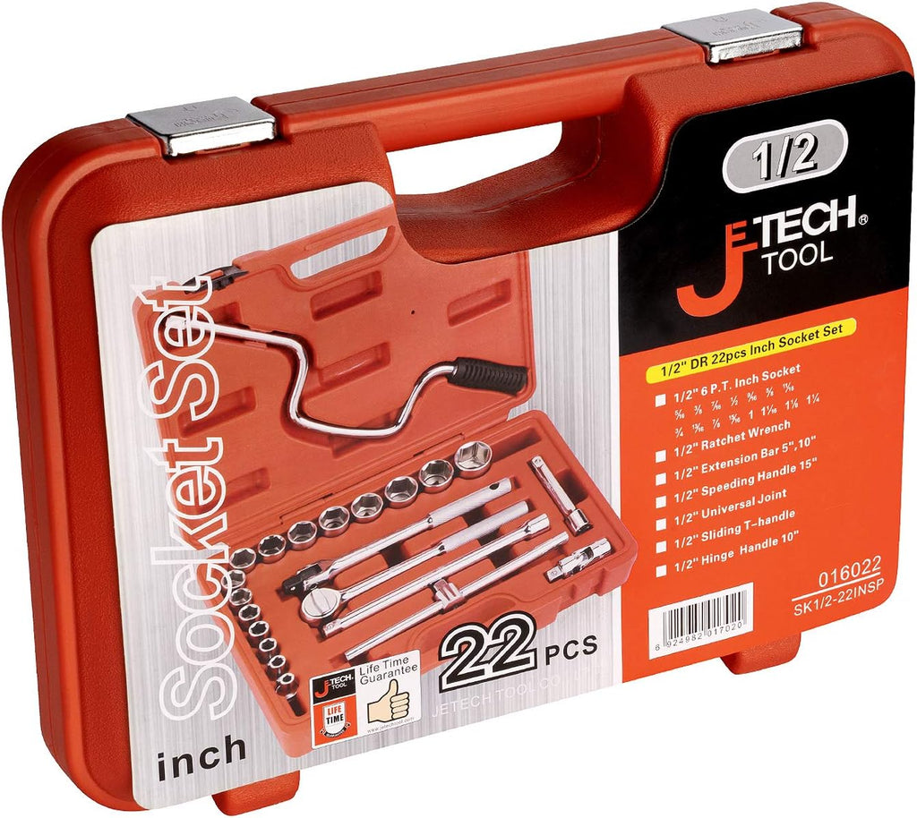 Jetech 1/2 Inch Drive Socket Set (5/16in - 1-1/4in), SAE, 22PCS