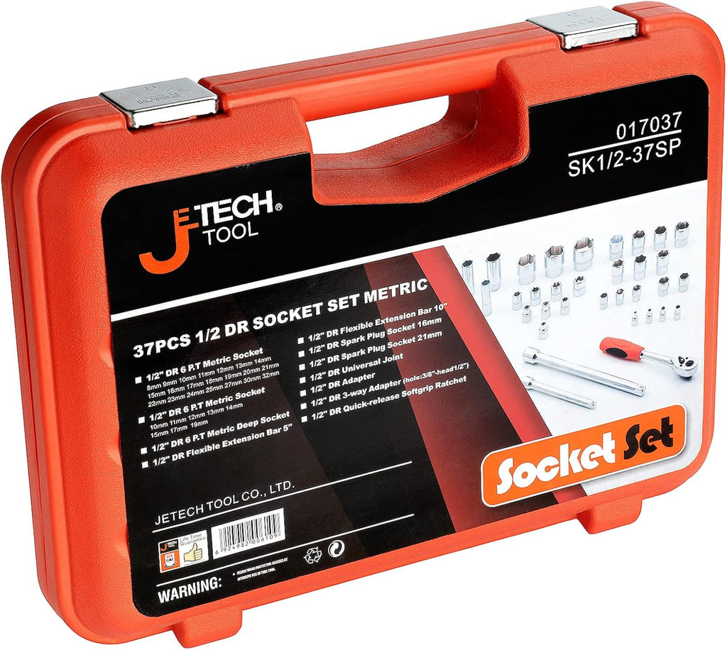 Jetech 1/2 Inch Drive Socket Set (8mm - 32mm), Metric, 37PCS