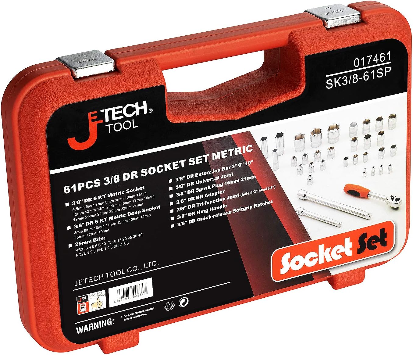 Jetech 3/8 Inch Drive Standard and Deep Socket Set (5.5mm - 24mm), Metric, 61PCS
