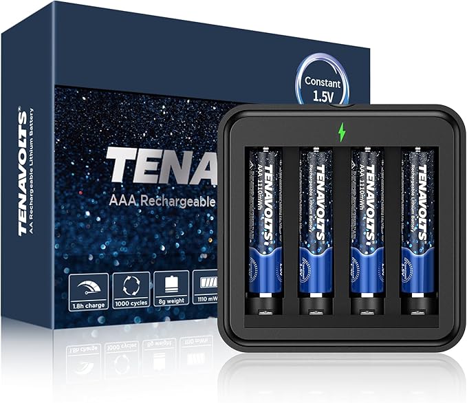 TENAVOLTS 1.5V AAA Lithium Rechargeable Battery, 4 Counts with Charger