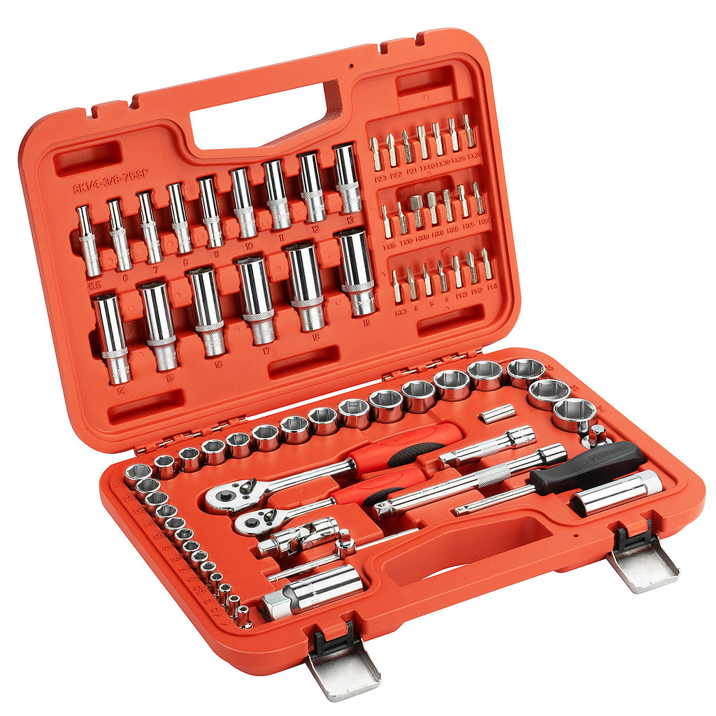 Jetech 1/4 Inch and 3/8 Inch Standard and Deep Socket Set, Metric, 75PCS