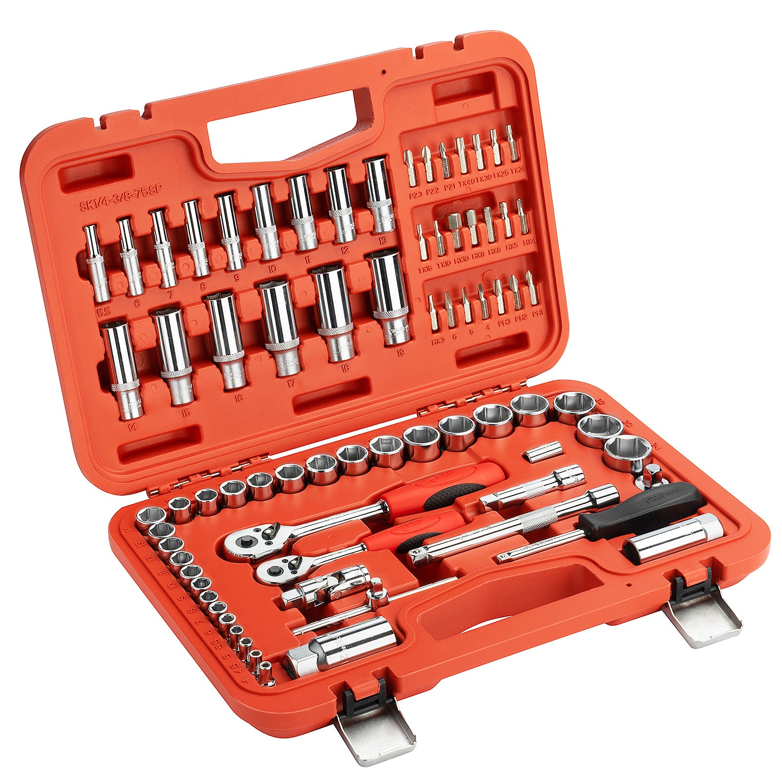 Jetech 1/4 Inch and 3/8 Inch Standard and Deep Socket Set, Metric, 75PCS
