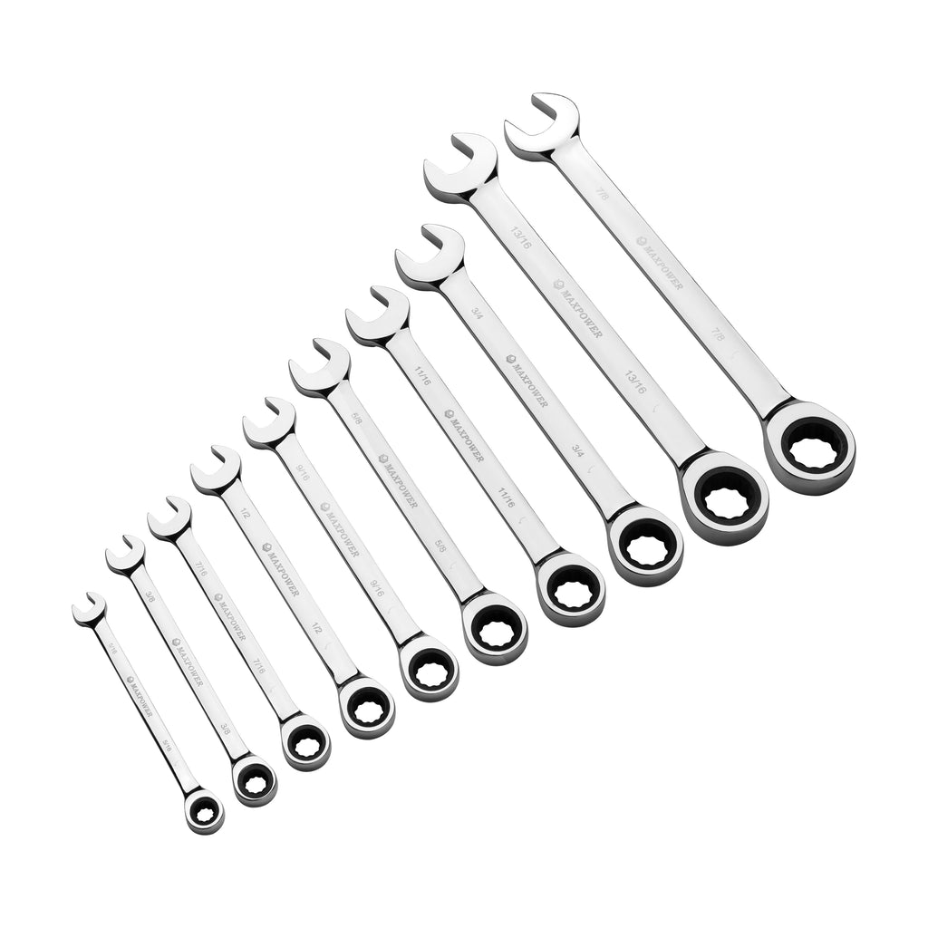 MAXPOWER 10pcs SAE Ratcheting Combination Wrench Set