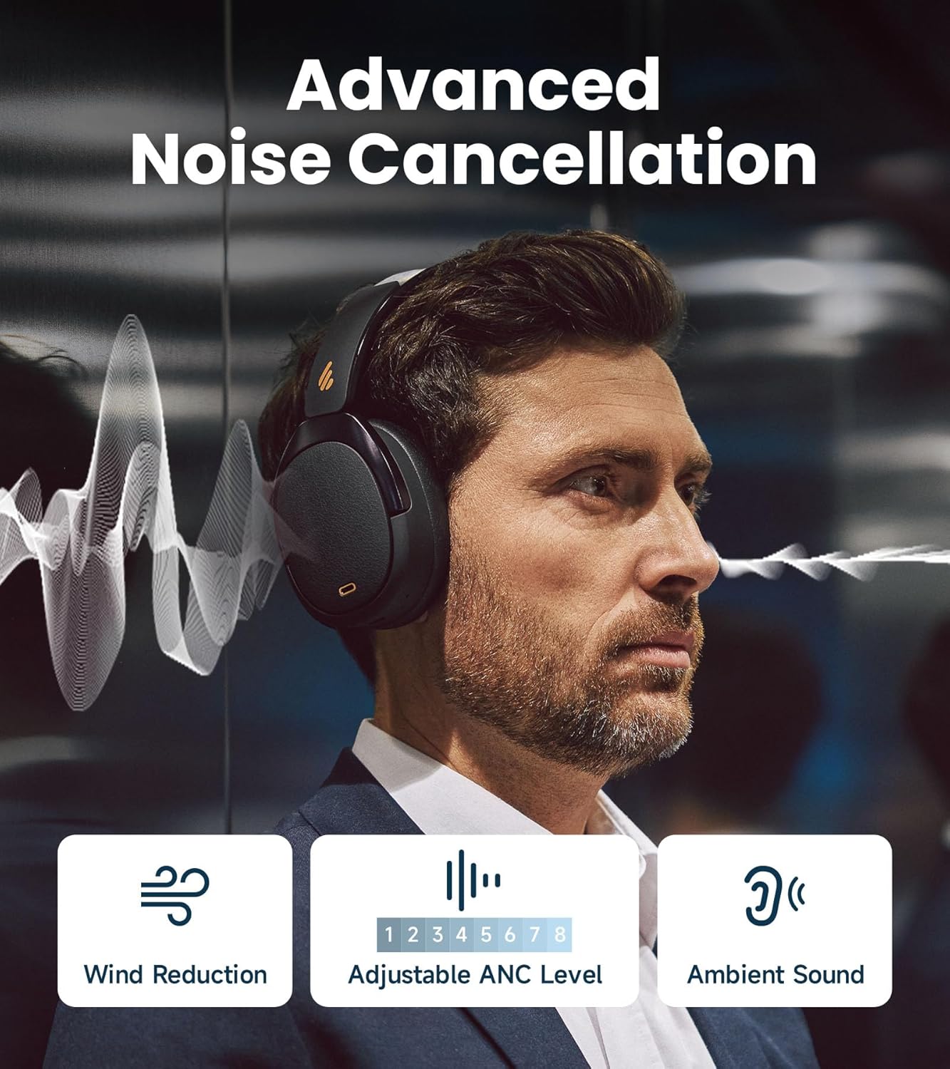 Edifier WH950NB Gen 2 Wireless Hybrid Active Noise Cancelling Headphones, Hi-Res Audio with LDAC, 8-Level ANC, Spatial Sound, 80H Playtime, Bluetooth 5.4, Foldable, 3.5mm AUX, Travel Case