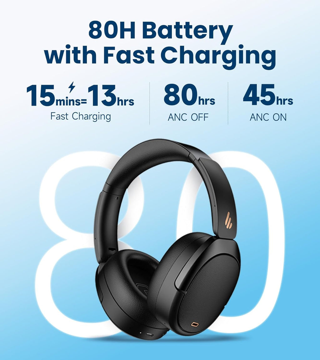 Edifier WH950NB Gen 2 Wireless Hybrid Active Noise Cancelling Headphones, Hi-Res Audio with LDAC, 8-Level ANC, Spatial Sound, 80H Playtime, Bluetooth 5.4, Foldable, 3.5mm AUX, Travel Case