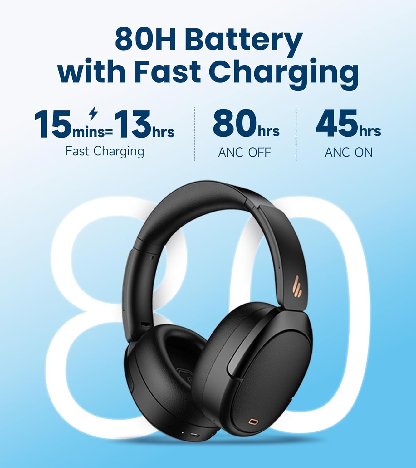 Edifier WH950NB Gen 2 Wireless Hybrid Active Noise Cancelling Headphones, Hi-Res Audio with LDAC, 8-Level ANC, Spatial Sound, 80H Playtime, Bluetooth 5.4, Foldable, 3.5mm AUX, Travel Case